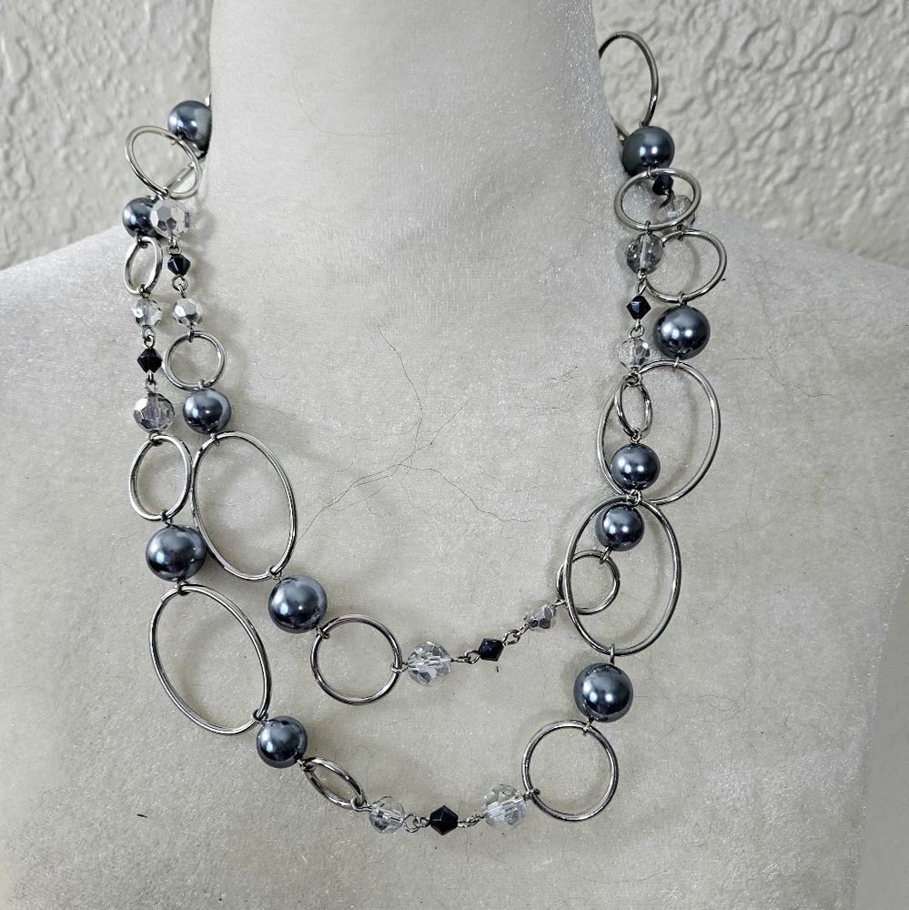 Silver and Blue Beaded Necklace